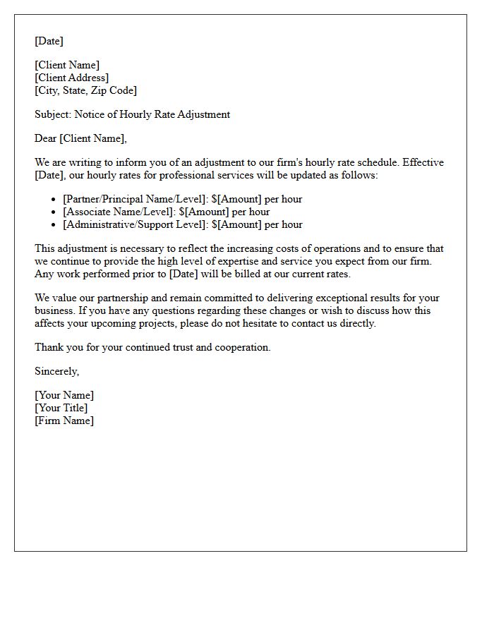Firm Wide Hourly Rate Adjustment Letter