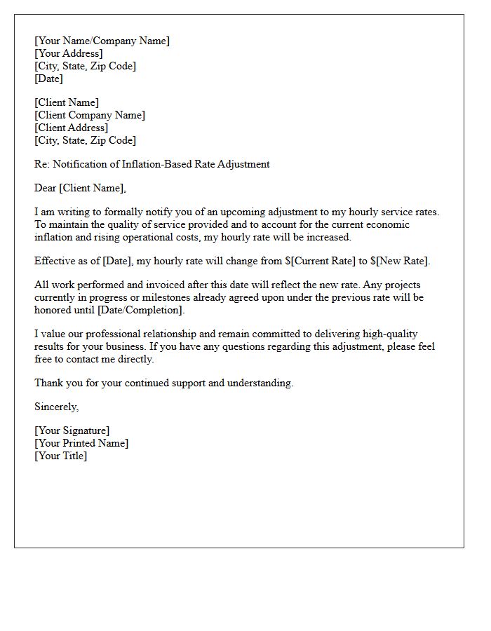 Inflation Adjusted Hourly Rate Notification Letter