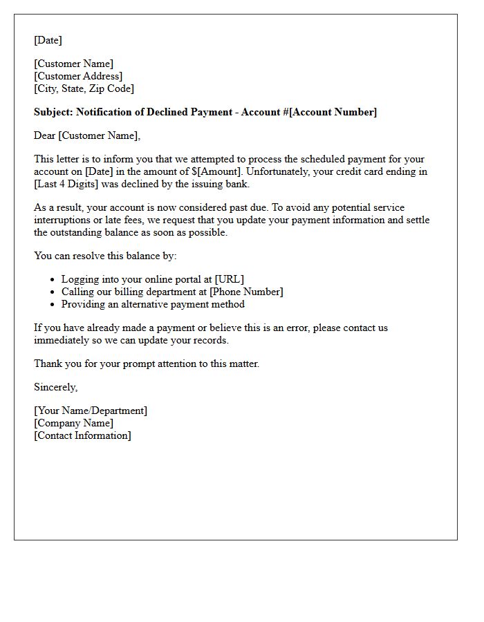 Past Due Account Declined Credit Card Notification Letter