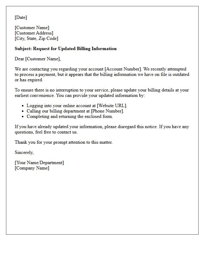 Request For Updated Billing Information Letter