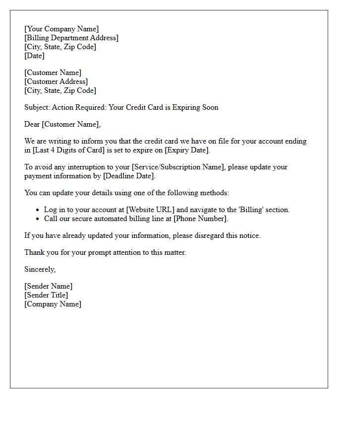 Expiring Credit Card Update Request Letter