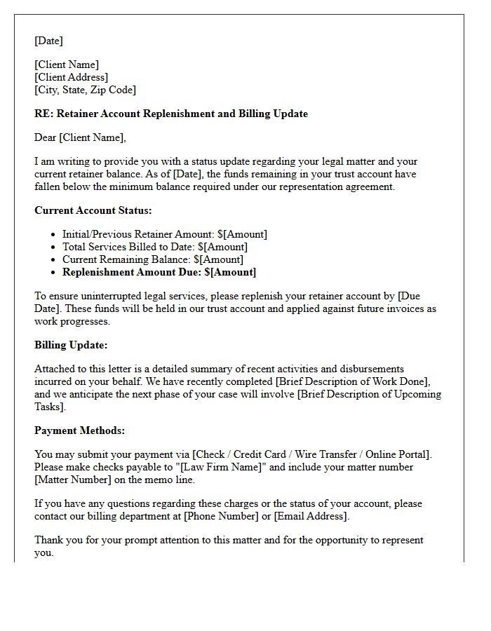 Retainer Account Replenishment And Billing Update Letter