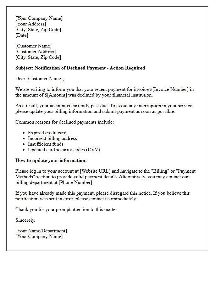 Declined Payment And Billing Information Update Letter