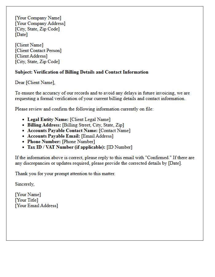 Client Address And Billing Detail Verification Letter