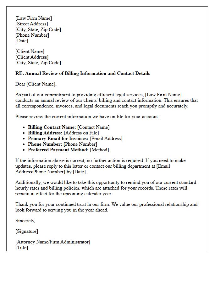 Annual Legal Client Billing Information Review Letter