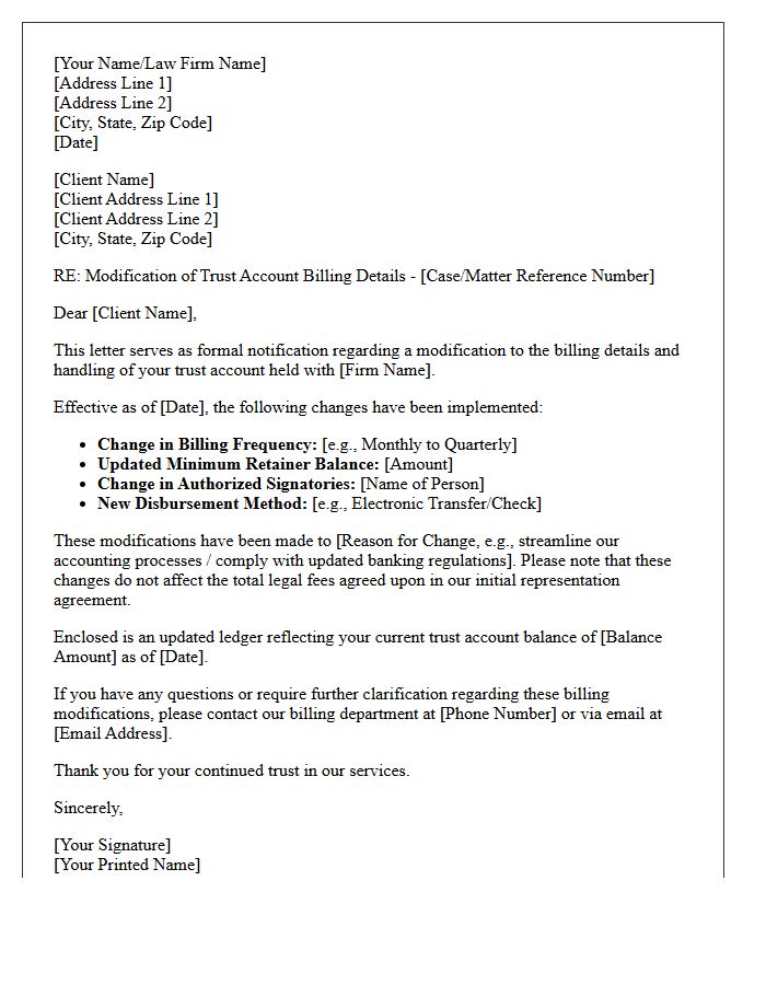 Trust Account Billing Detail Modification Letter