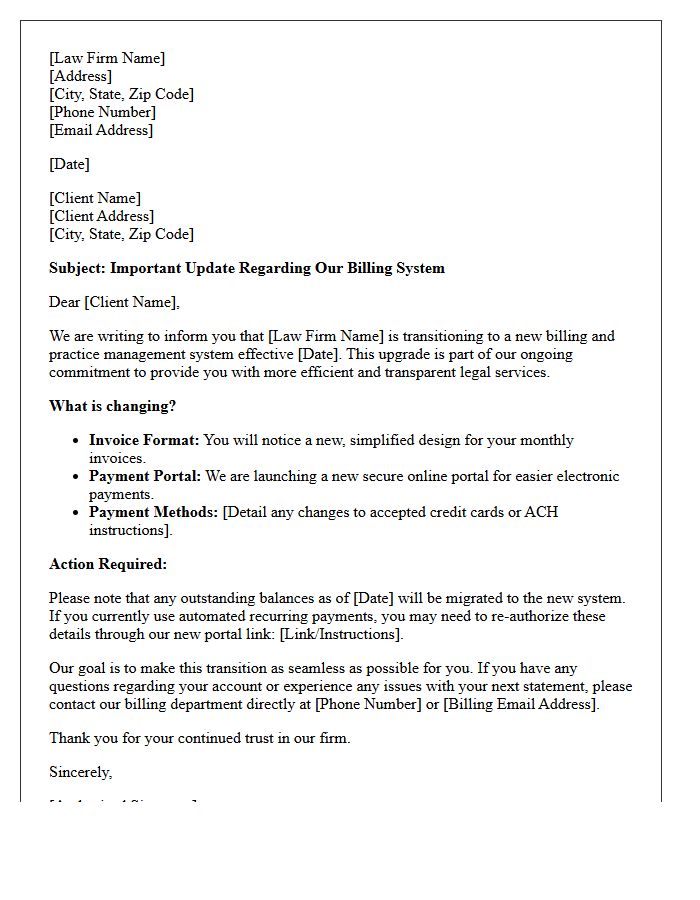 Law Firm Billing System Transition Update Letter