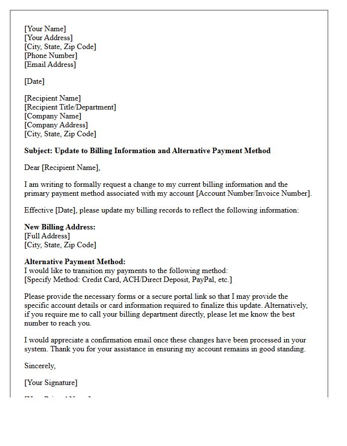 Alternative Payment Method And Billing Information Letter