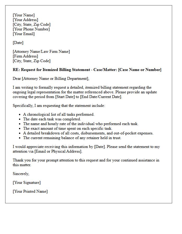 Ongoing Representation Billing Detail Request Letter