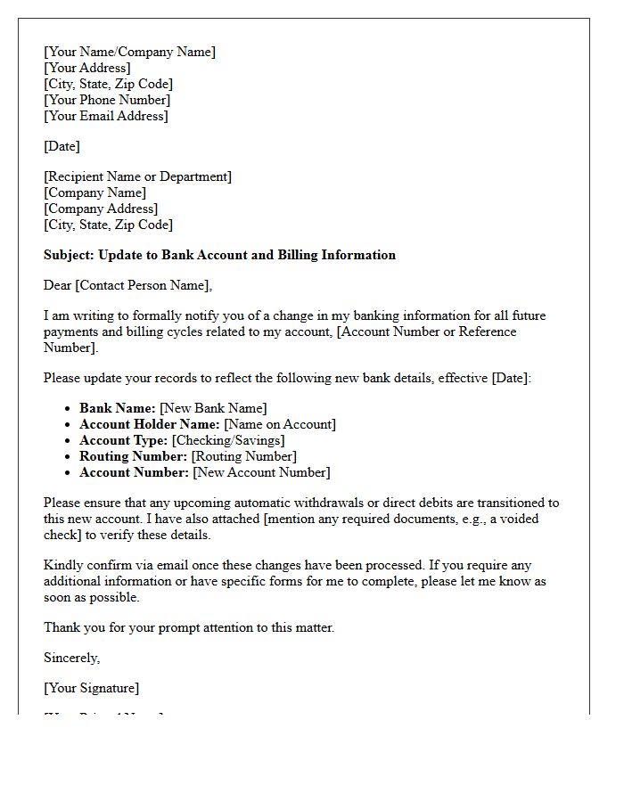 Bank Account Change And Billing Update Letter