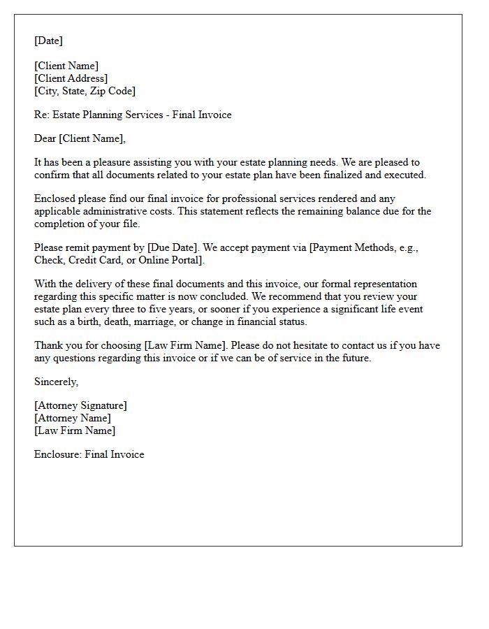 Estate Planning Final Closing Bill Cover Letter