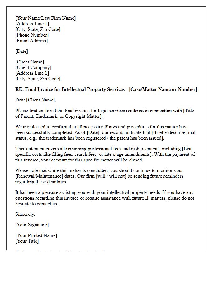 Intellectual Property Final Closing Bill Cover Letter