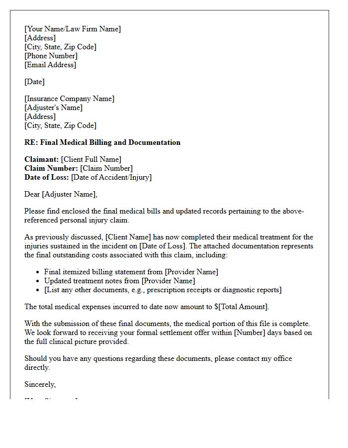 Personal Injury Claim Final Closing Bill Cover Letter