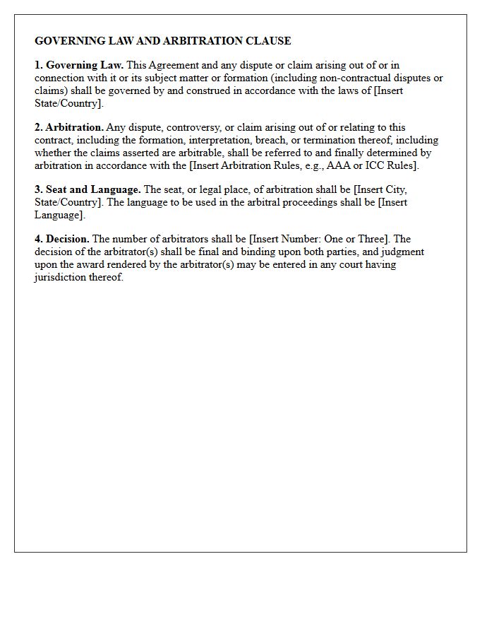 Governing Law and Arbitration Letter Clause