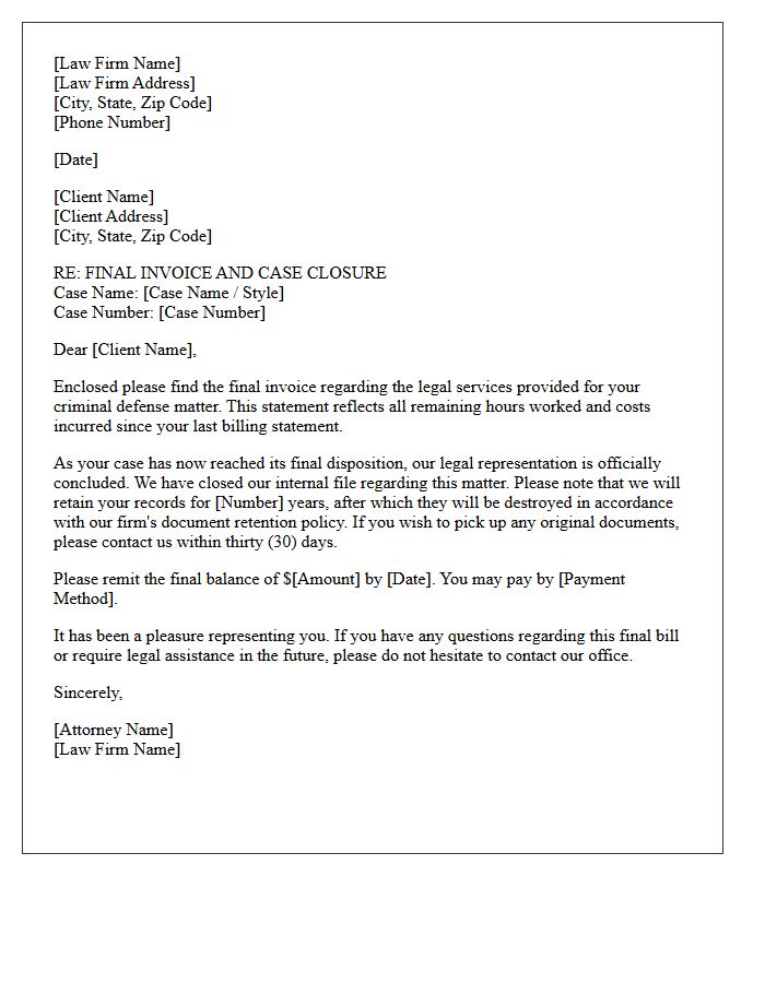 Criminal Defense Final Closing Bill Cover Letter