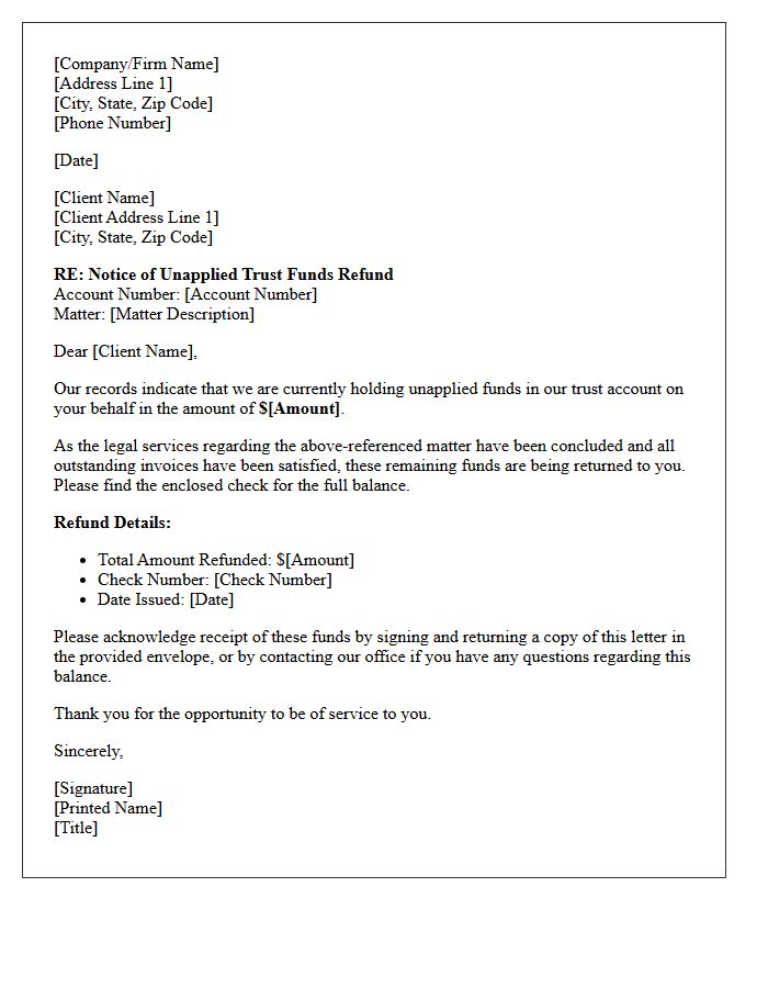 Notice of Unapplied Trust Funds Refund Letter