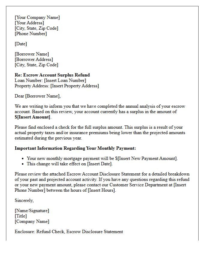 Escrow Account Surplus Refund Letter