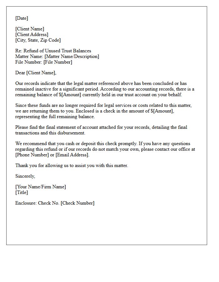 Inactive Matter Trust Funds Refund Letter
