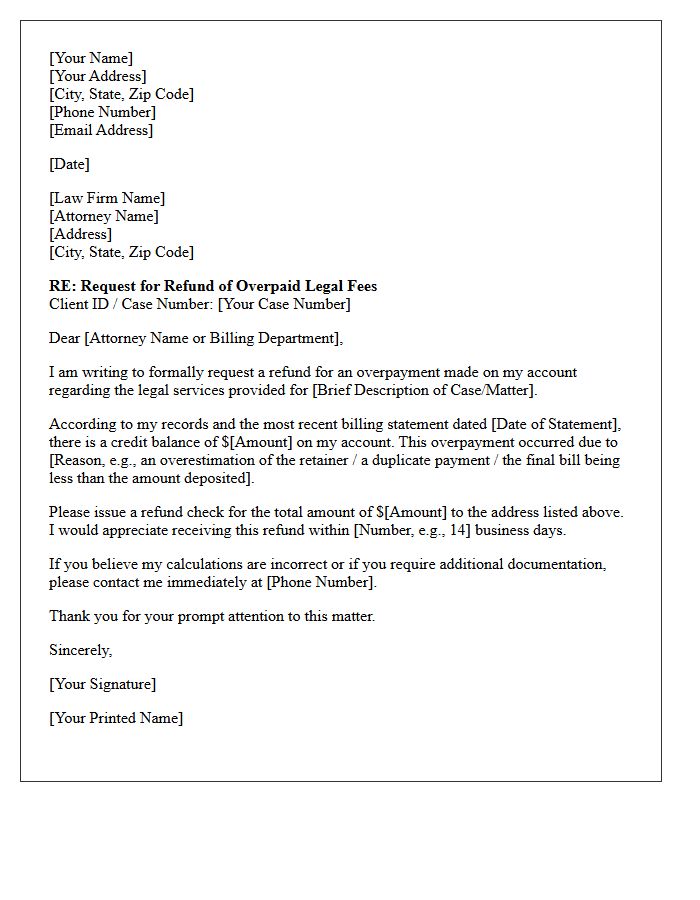 Overpayment of Legal Fees Refund Letter
