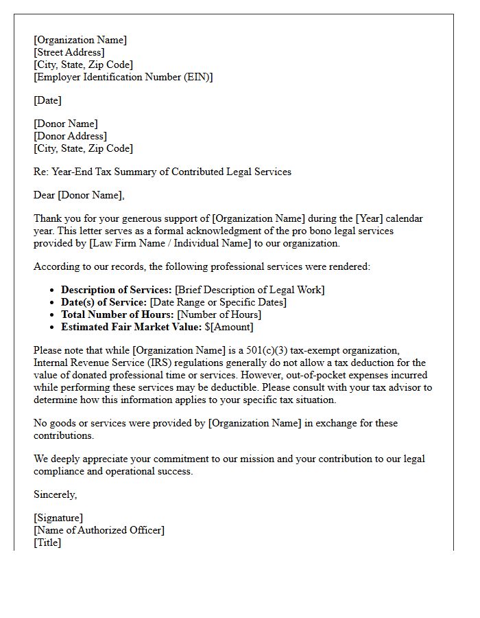 Nonprofit Organization Year-End Legal Fees Tax Summary Letter
