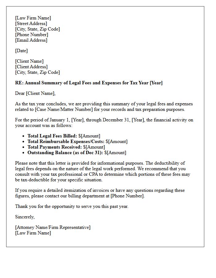 General Retainer Year-End Legal Fees Tax Summary Letter