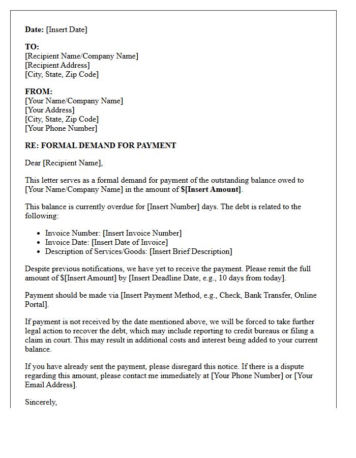 Formal Demand for Payment Letter