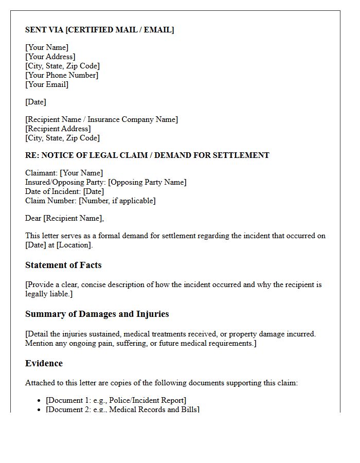 Initial Legal Demand for Settlement Letter