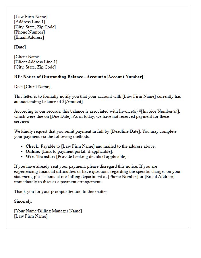Law Firm Outstanding Balance Notice Letter