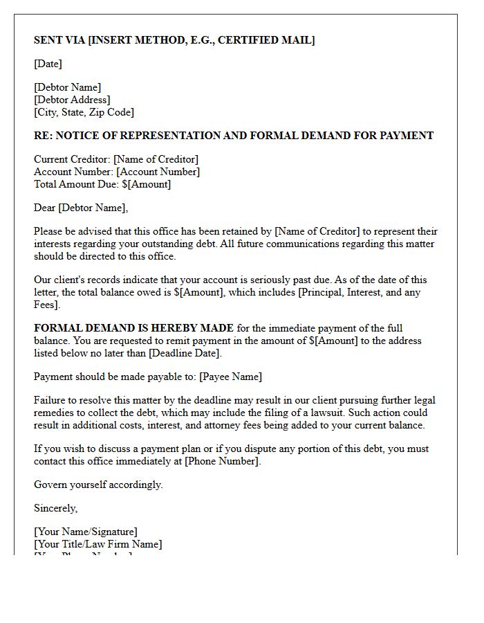 Creditor Representation and Demand Letter