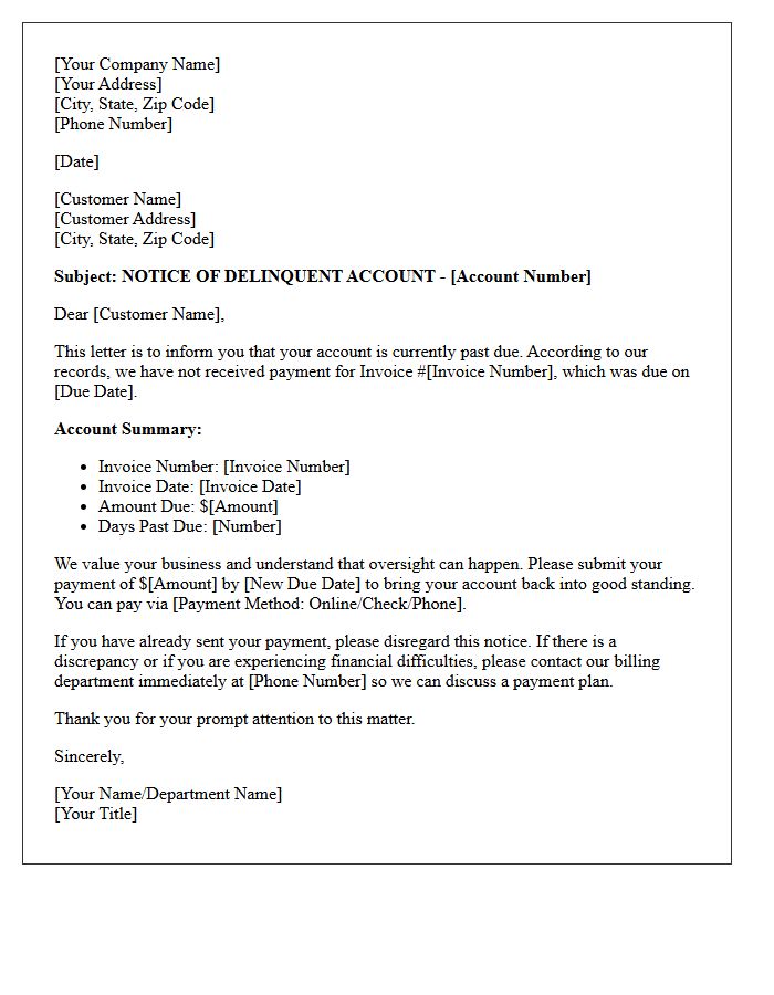 First Warning Delinquent Account Letter