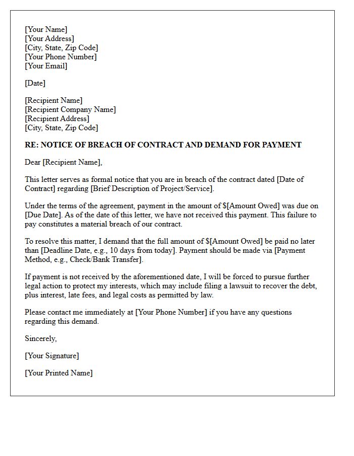 Breach of Contract Payment Demand Letter