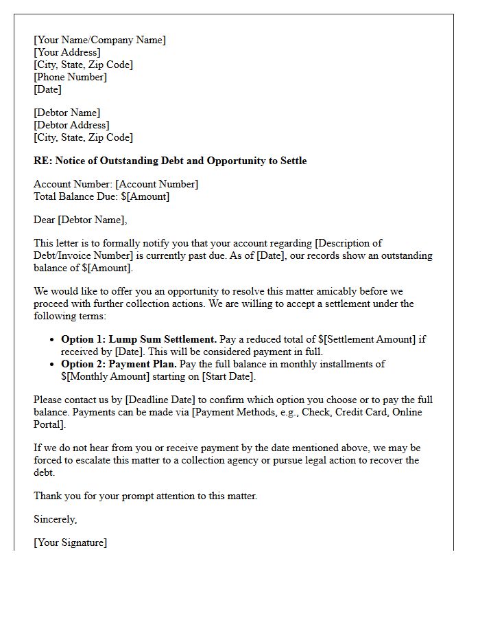 Initial Opportunity to Settle Debt Letter