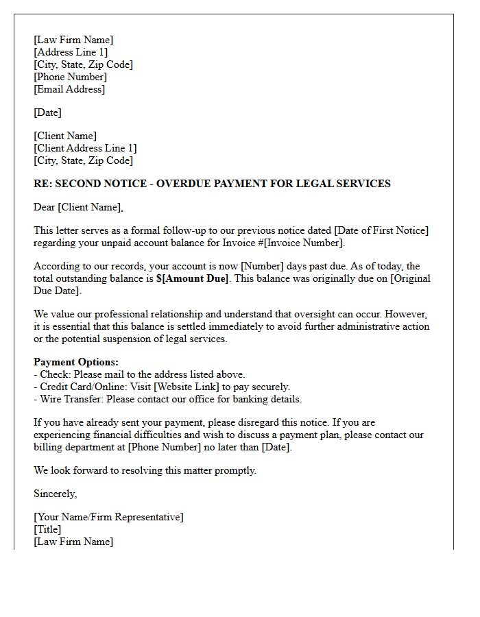 Second Notice of Overdue Legal Fees Letter