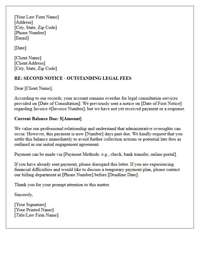 Second Notice Letter for Outstanding Legal Consultation Fees
