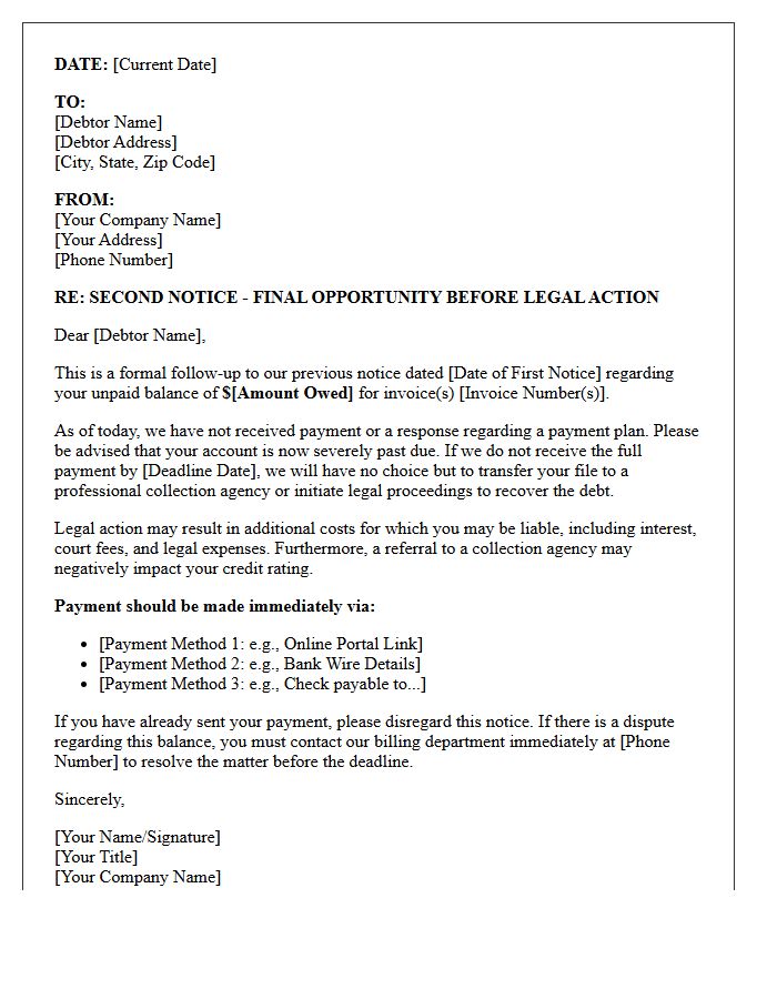 Second Notice Letter Before Legal Collections