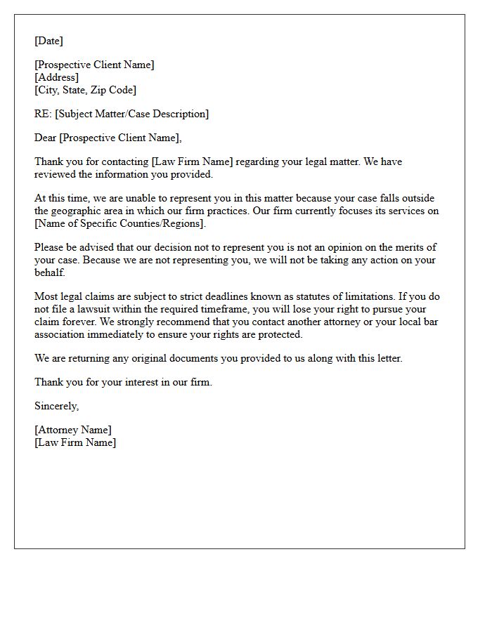 General Out of Practice Area Non-Engagement Letter