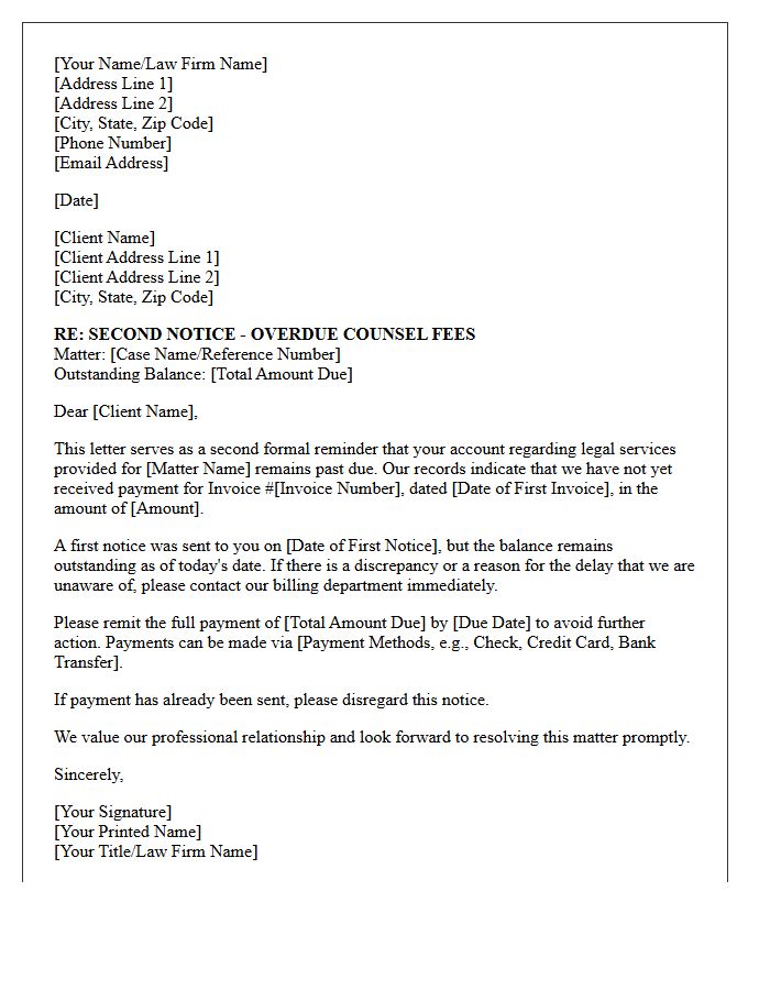 Second Notice Letter Regarding Overdue Counsel Fees