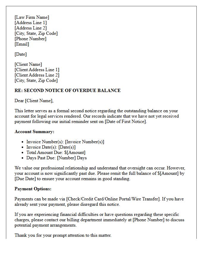 Second Notice of Delinquent Law Firm Payment Letter