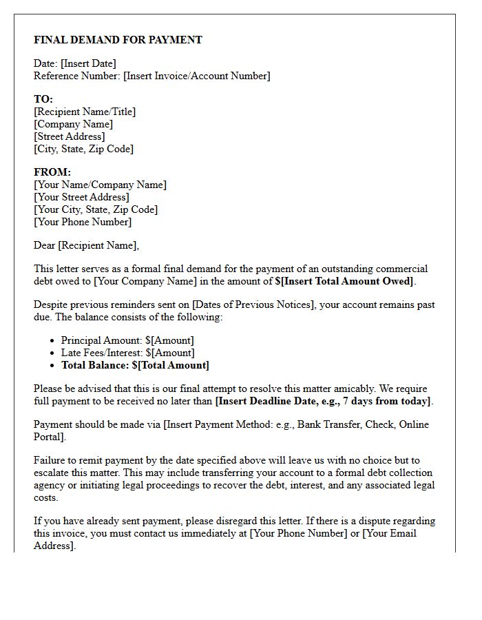 Outstanding Commercial Debt Final Demand Letter