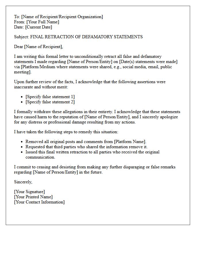 Defamation And Slander Final Retraction Letter