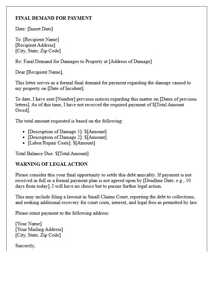 Property Damage Final Demand And Warning Letter