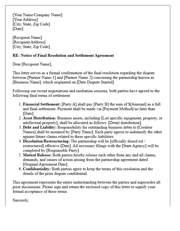Partnership Dispute Final Resolution Letter