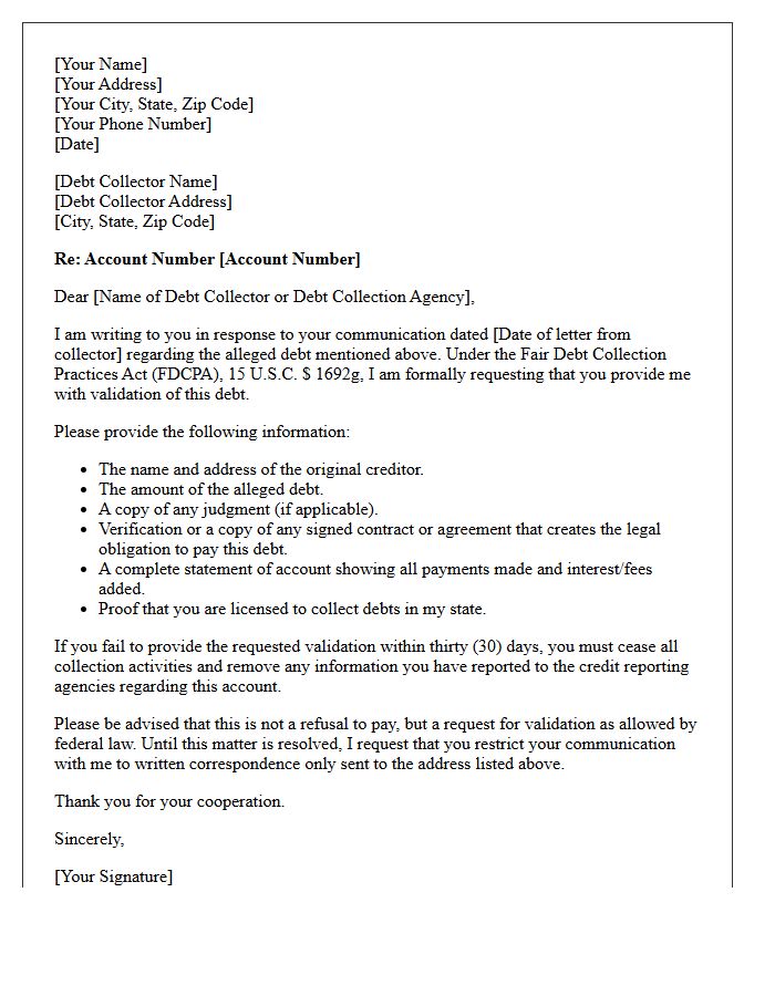 Initial FDCPA Debt Validation Notice Letter