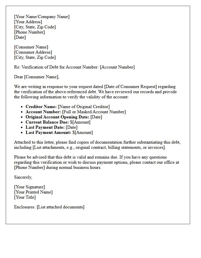 Creditor Verification Of Debt Response Letter