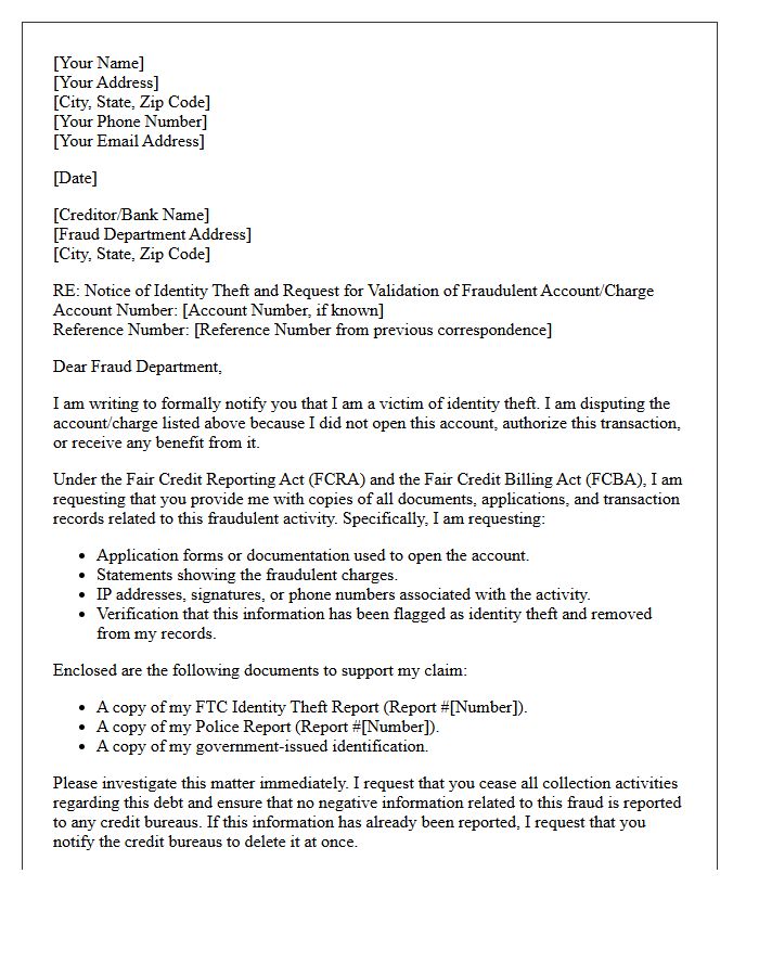 Identity Theft Fraud Claim Validation Letter
