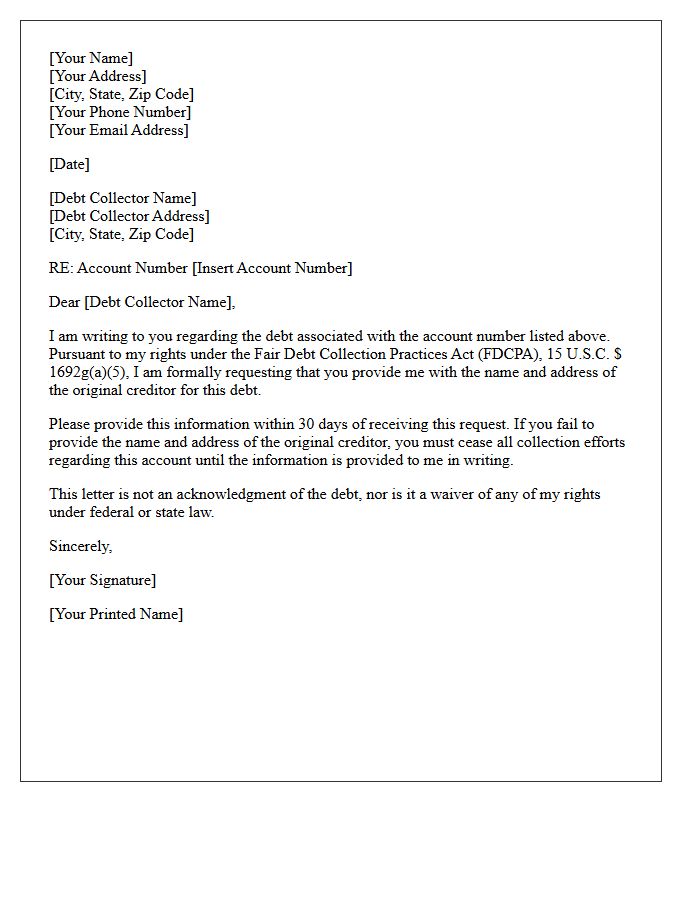 Original Creditor Information Request Letter