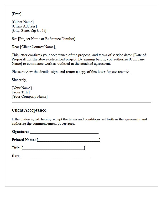 Client Acceptance and Signature Letter Block