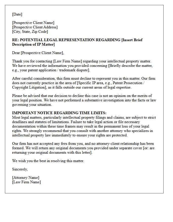 Intellectual Property Out of Practice Area Non-Engagement Letter