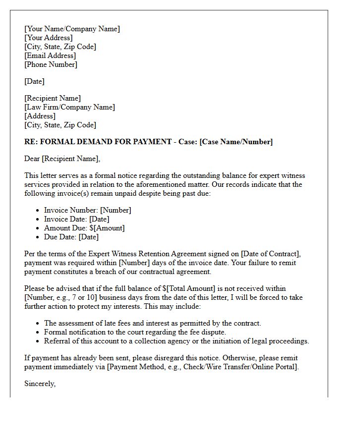Expert Witness Invoice Non-Payment Breach Of Contract Letter