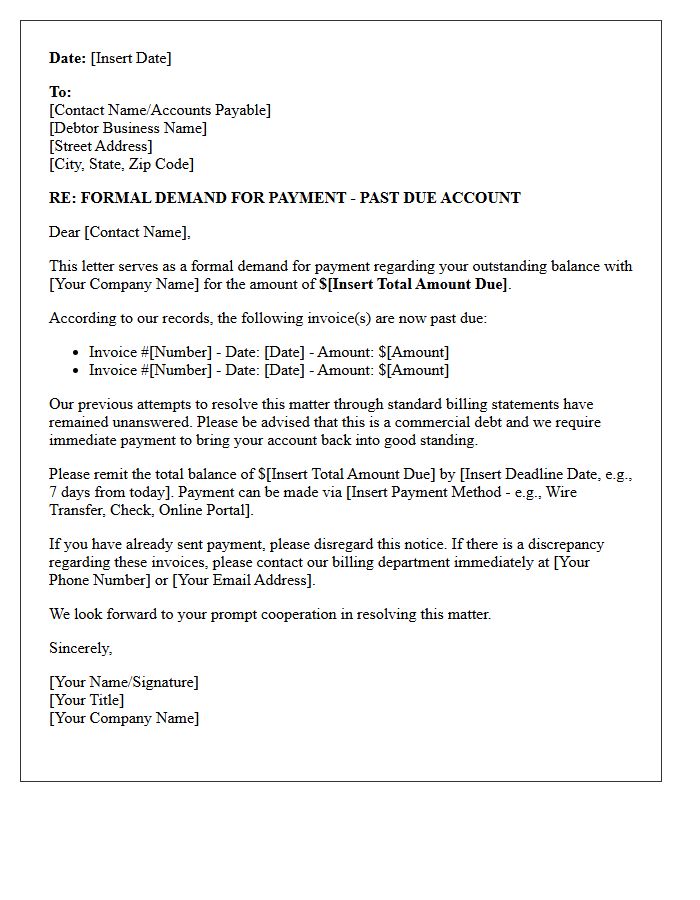 Initial Commercial Debt Demand Letter